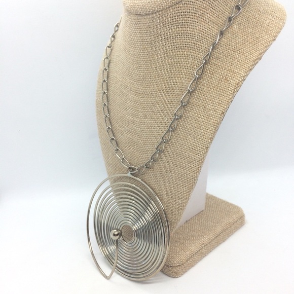 MODERNIST TURNTABLE ARTISAN SILVER TONE WIRE STATEMENT NECKLACE - Picture 6 of 13